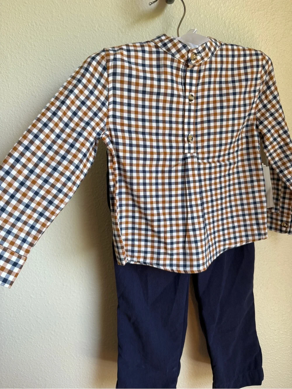 Edgehill Collection Little Boys Plaid Mandarin Collar Long Sleeve Shirt & Pants